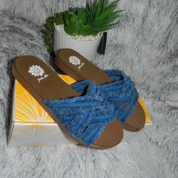 Yellowbox Women's Falses Blue Denim Cross Strap Slides BNIB🆕FAST😮‍💨⚡🚚 - Picture 4 of 12